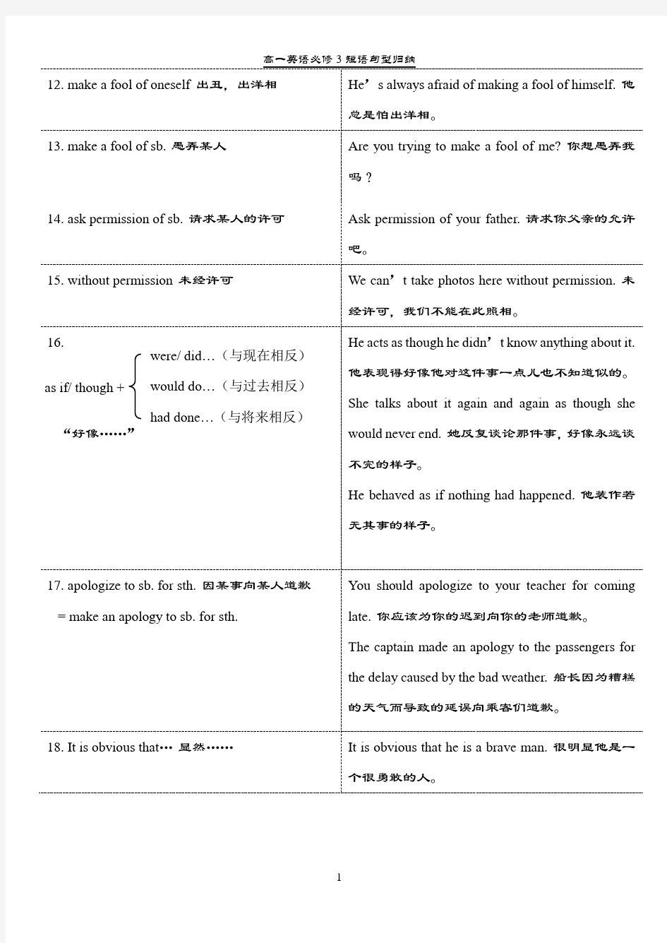 高一英语必修三短语归纳