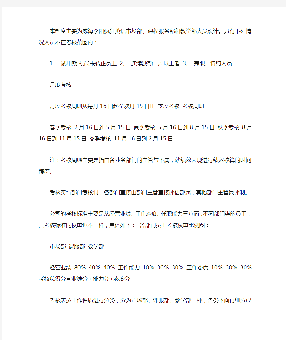 培训班绩效考核方案