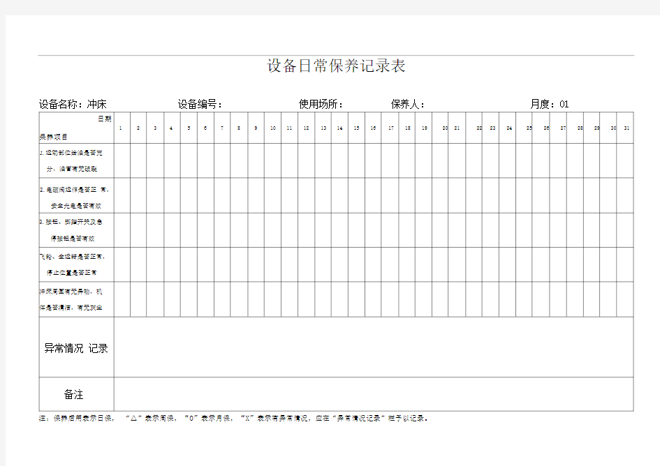 设备日常保养记录表最新版