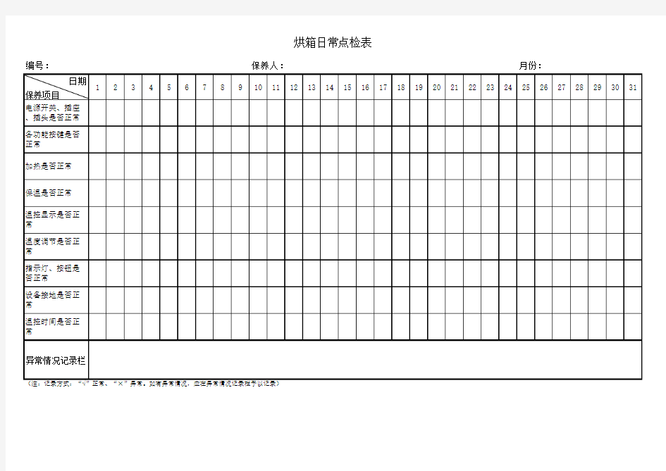 烘箱日常点检表