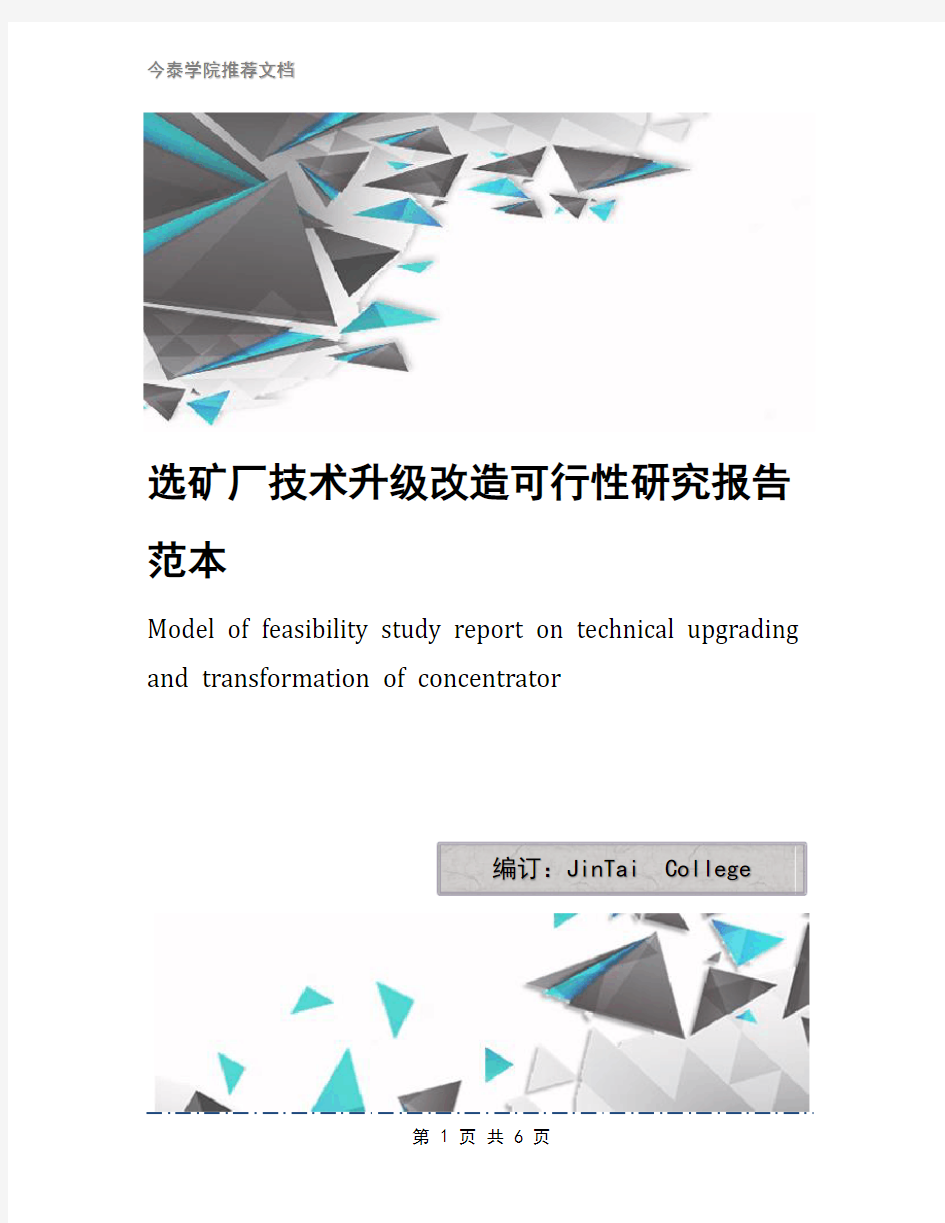 选矿厂技术升级改造可行性研究报告范本