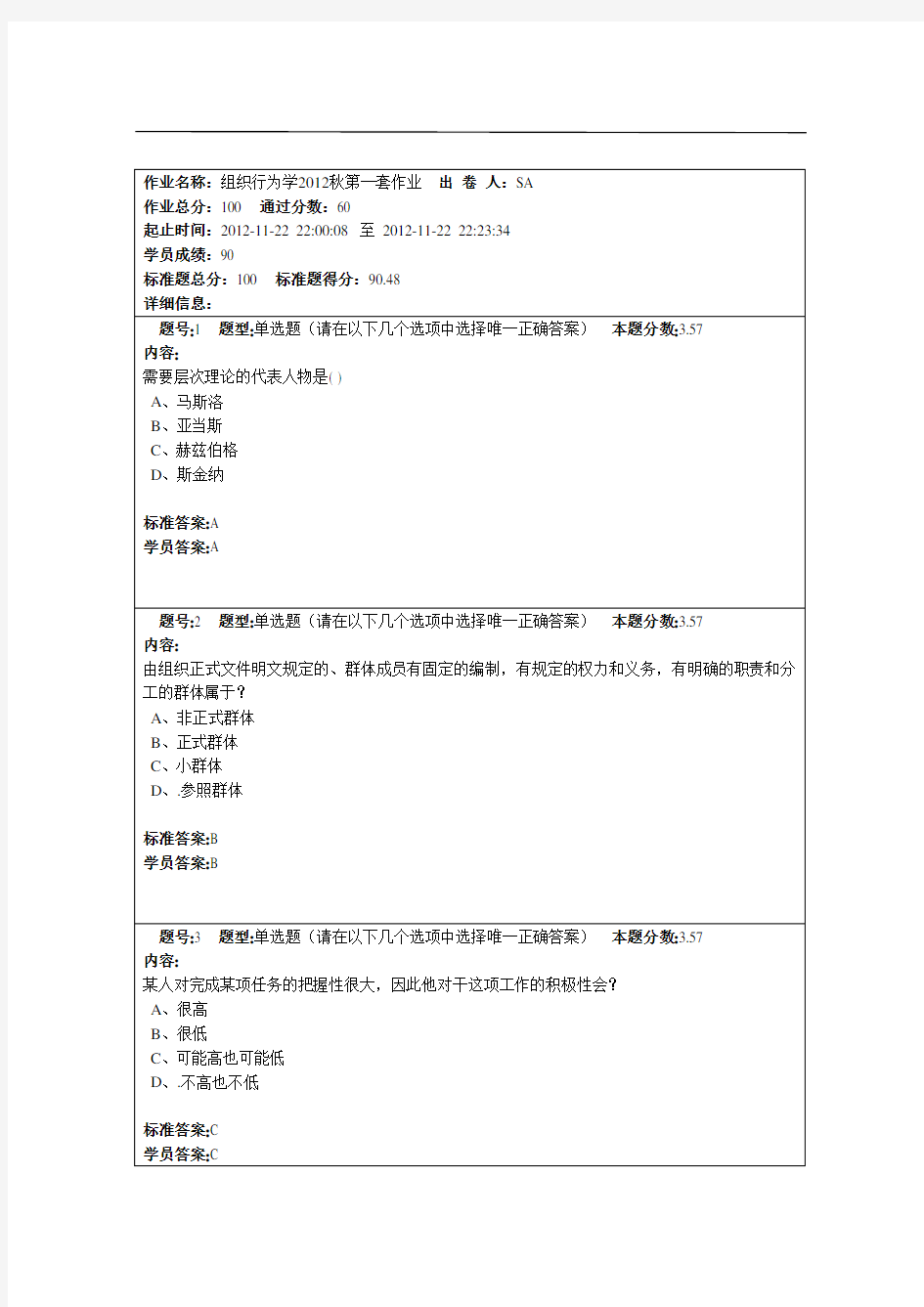 兰州大学网络教育学院组织行为学2012秋第一套作业