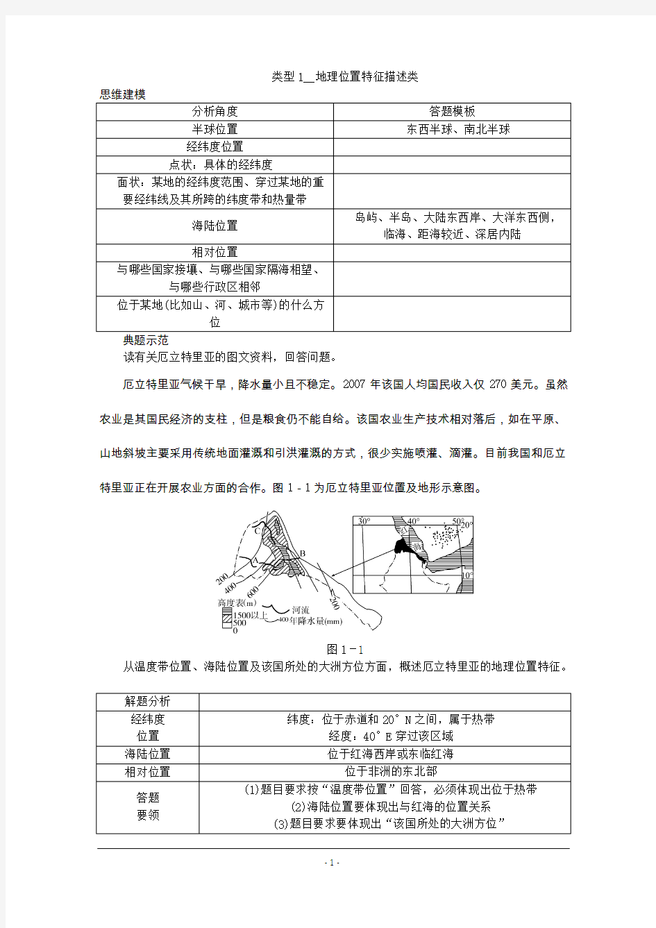 答题模板 类型1 地理位置特征描述类