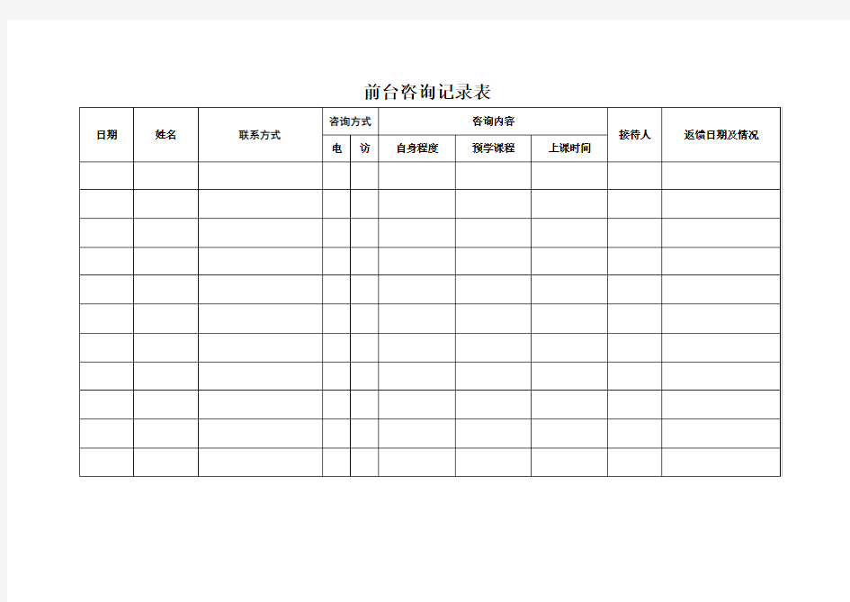 前台咨询用表