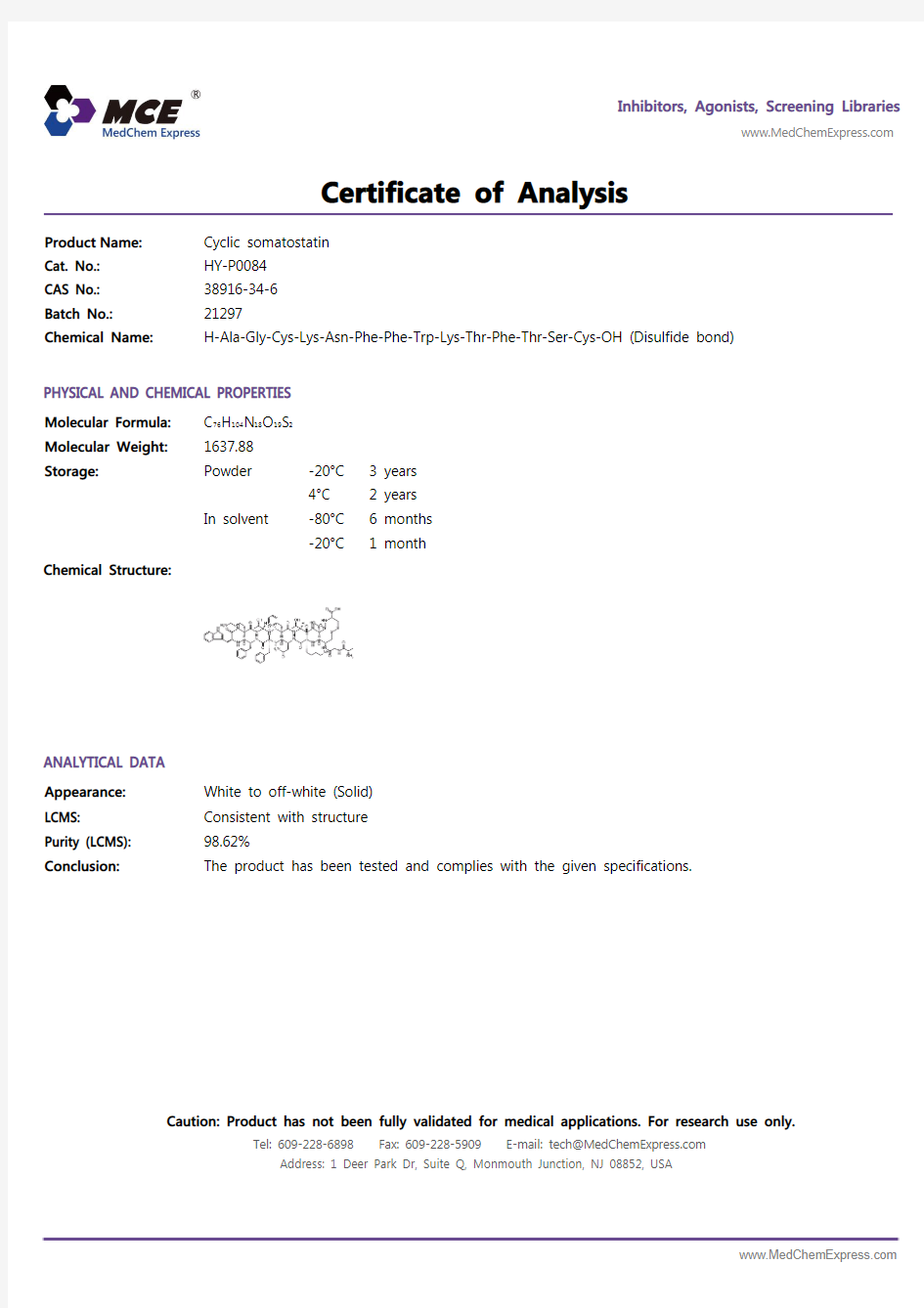 HY-P0084_Cyclic somatostatin_MCE