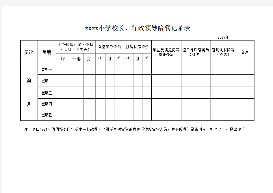 校长陪餐记录表