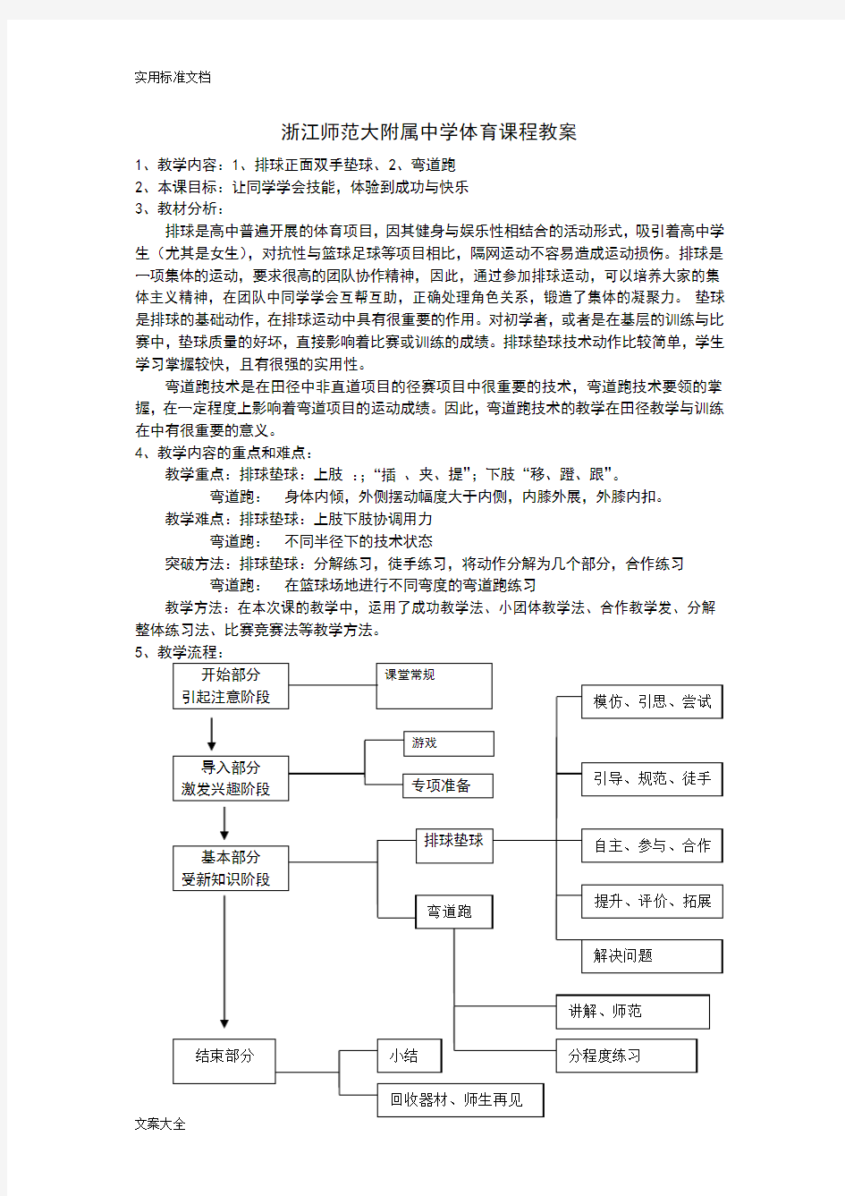 (完整版)排球体育课程教案设计