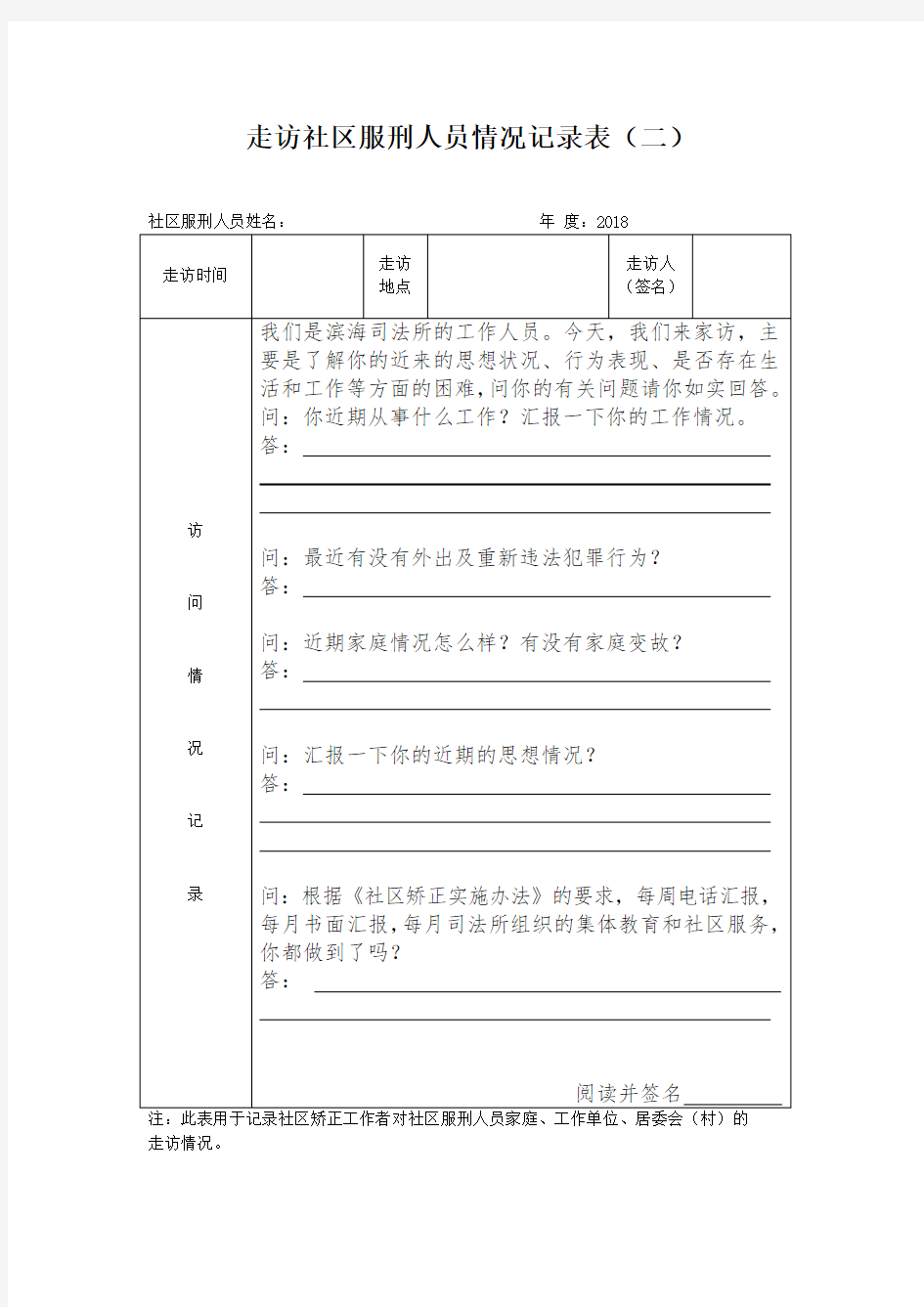 2016走访社区服刑人员情况记录表(二)