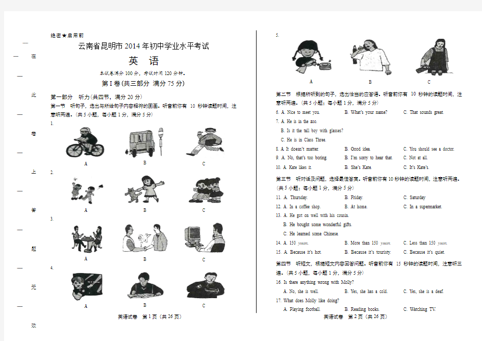 2014年云南省昆明市中考英语试卷(附答案与解析)