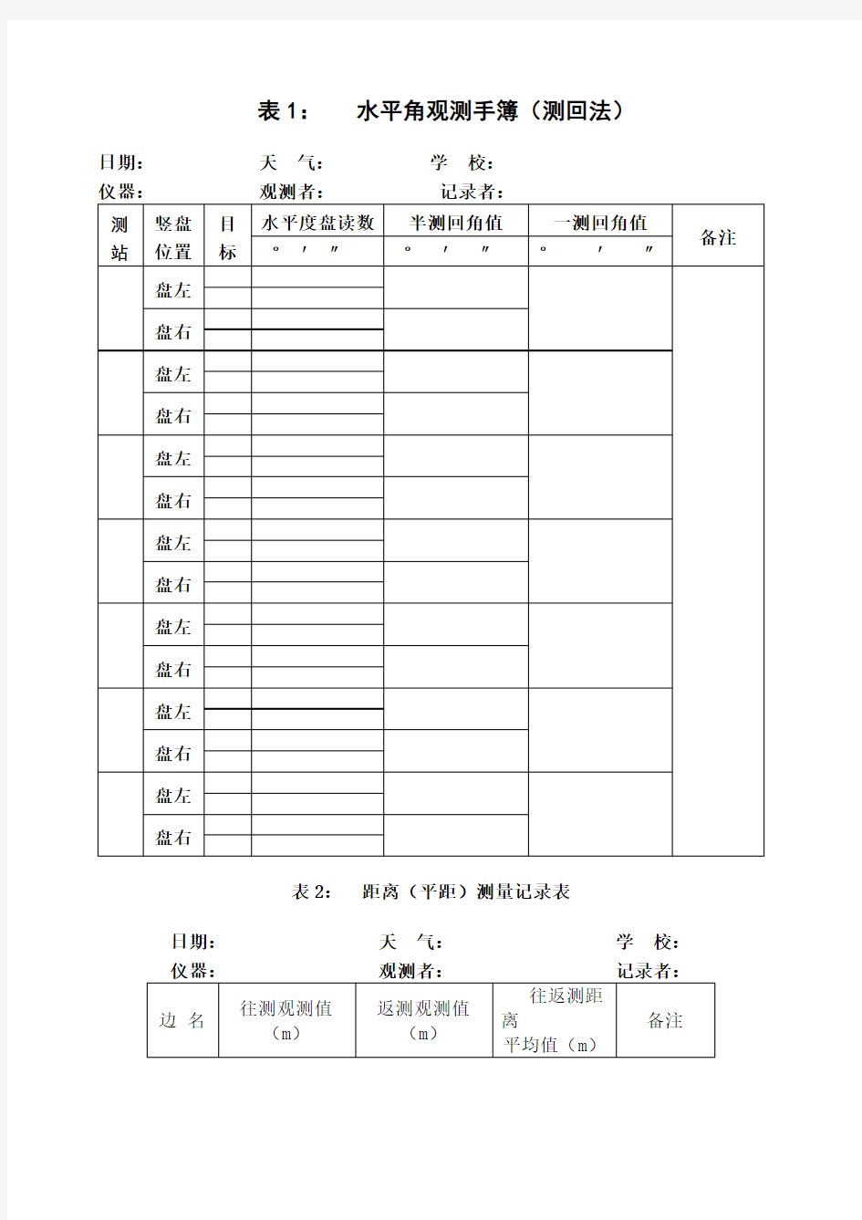 导线测量记录及计算表格