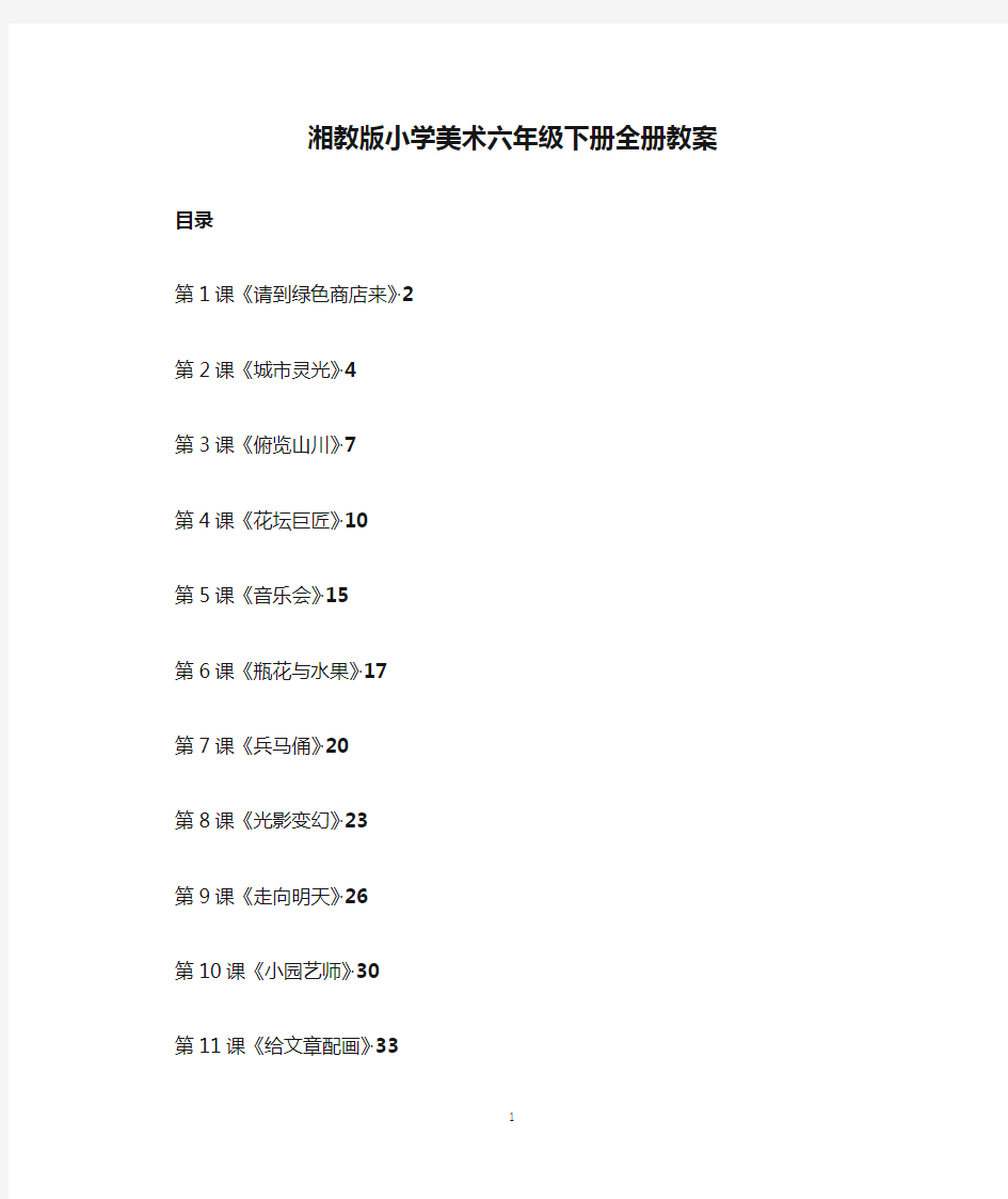 湘教版小学美术六年级下册全册教案