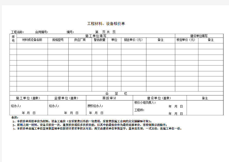 材料核价单正式模板