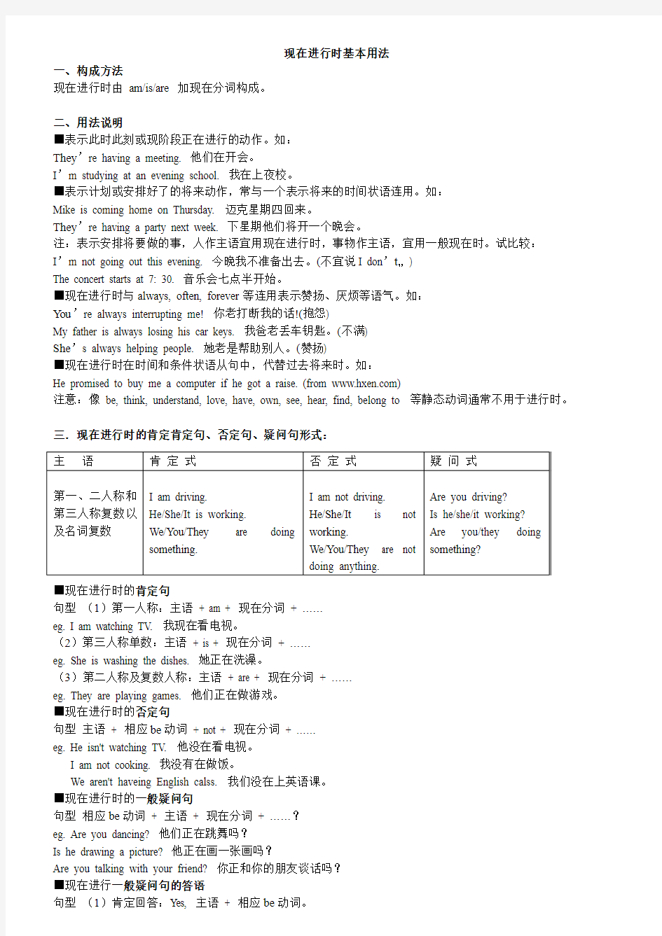 现在进行时基本用法