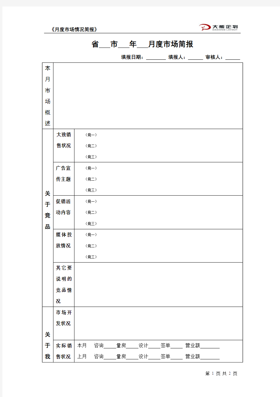 月度市场情况简报