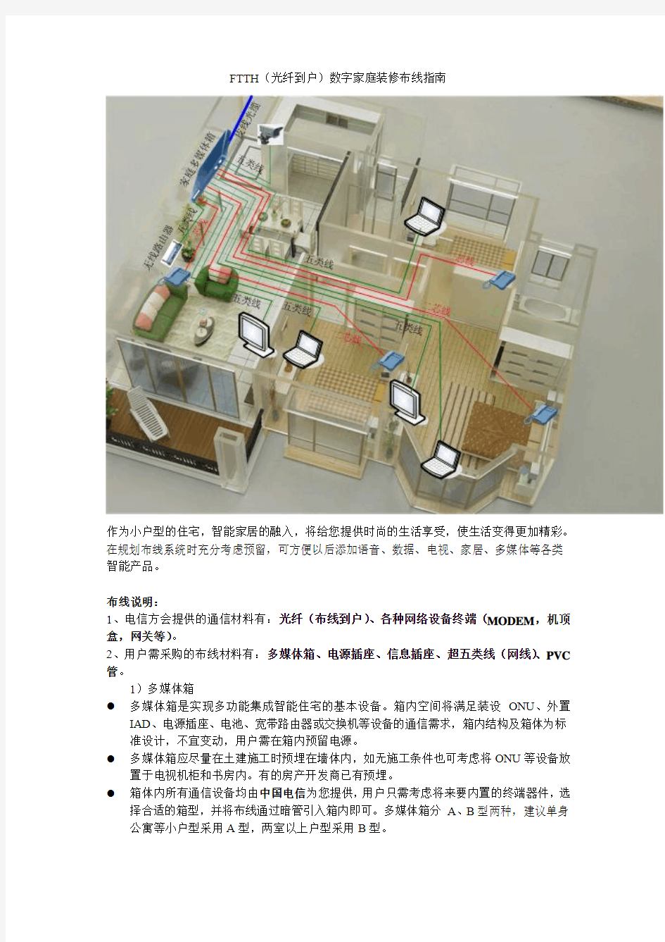 FTTH(光纤到户)数字家庭装修布线指南