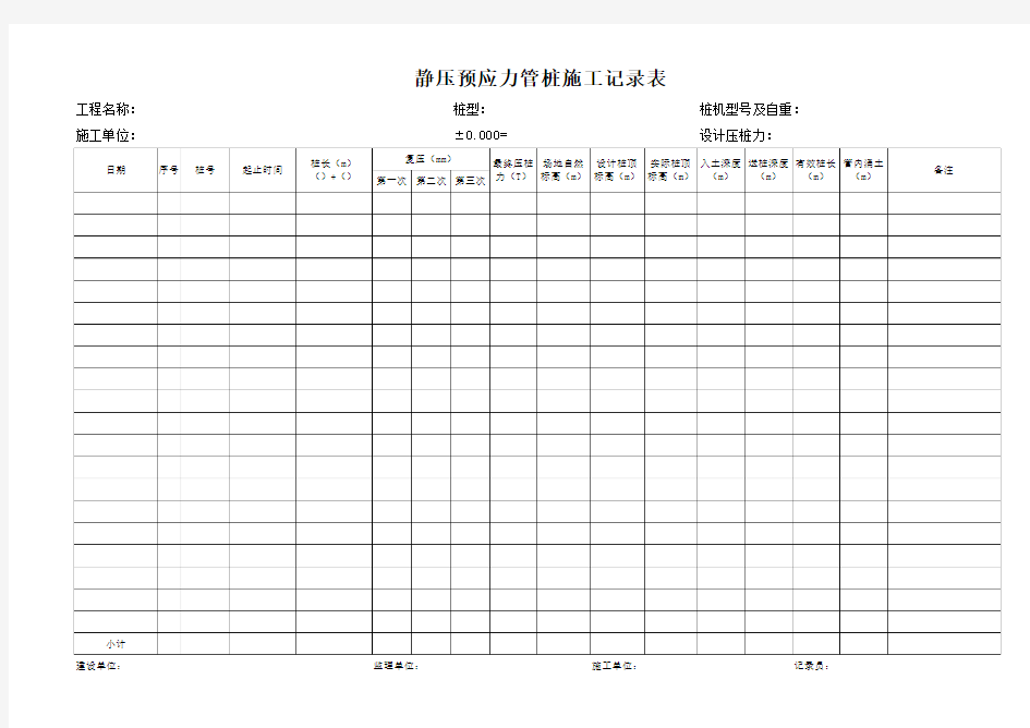 静压预应力管桩施工记录表