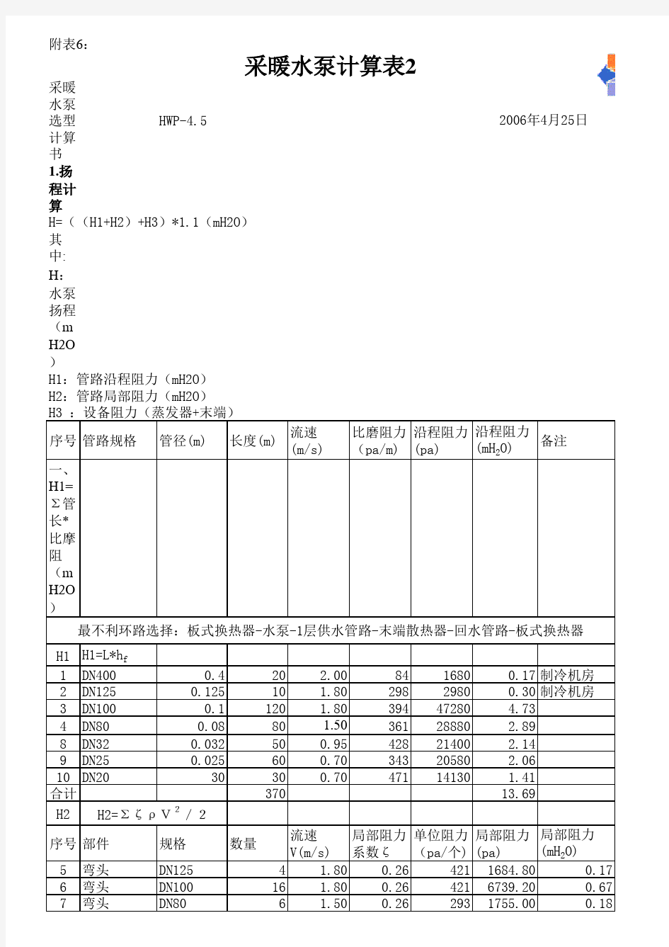 水泵计算选型表p