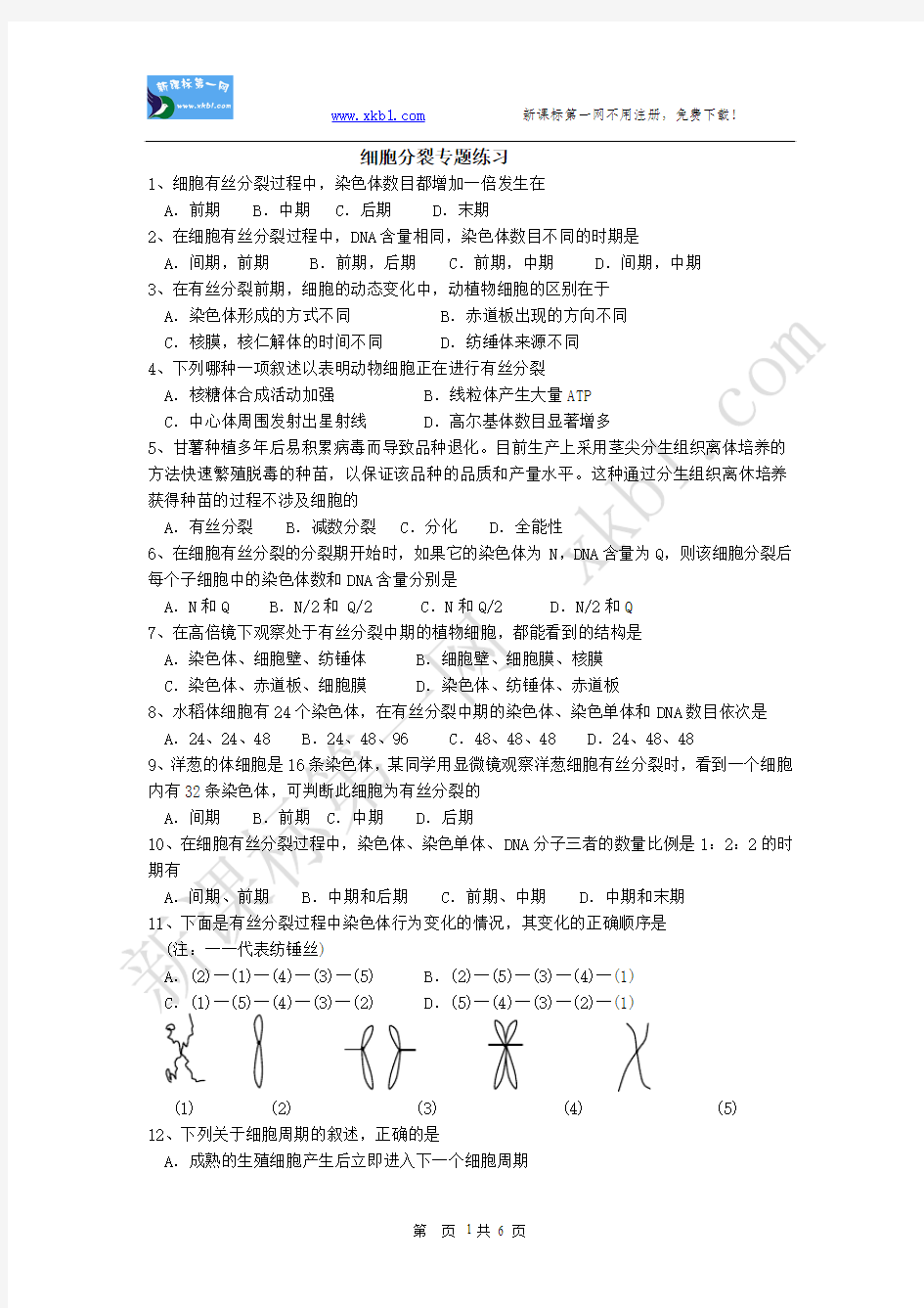 细胞分裂专题练习