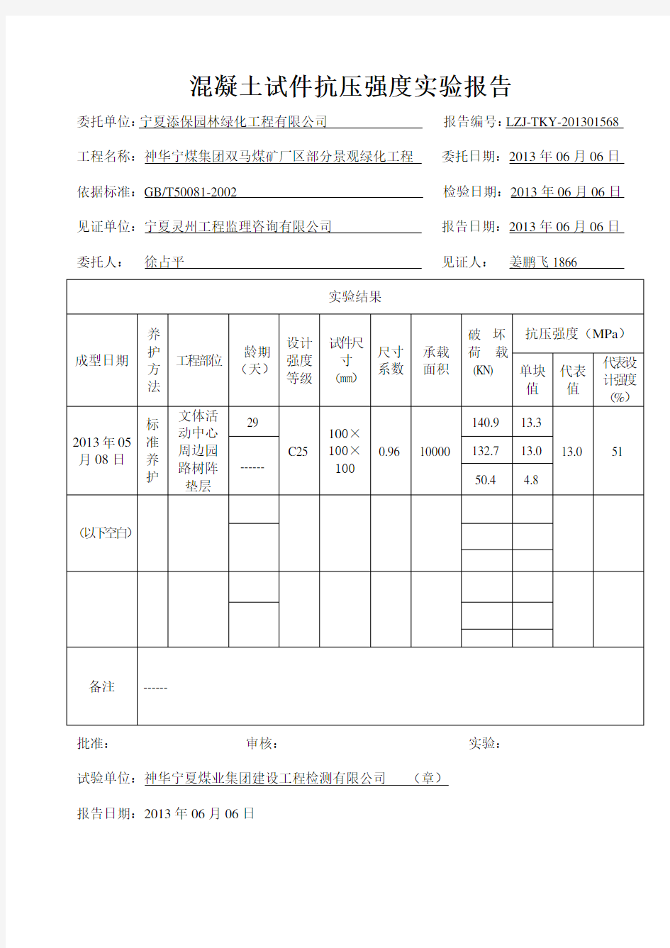 混凝土试件抗压强度实验报告