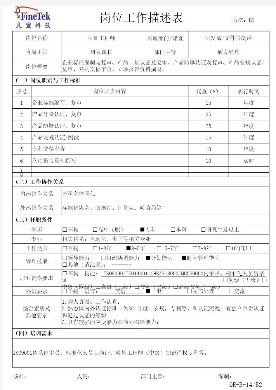 认证工程师岗位工作描述表.xlsx11