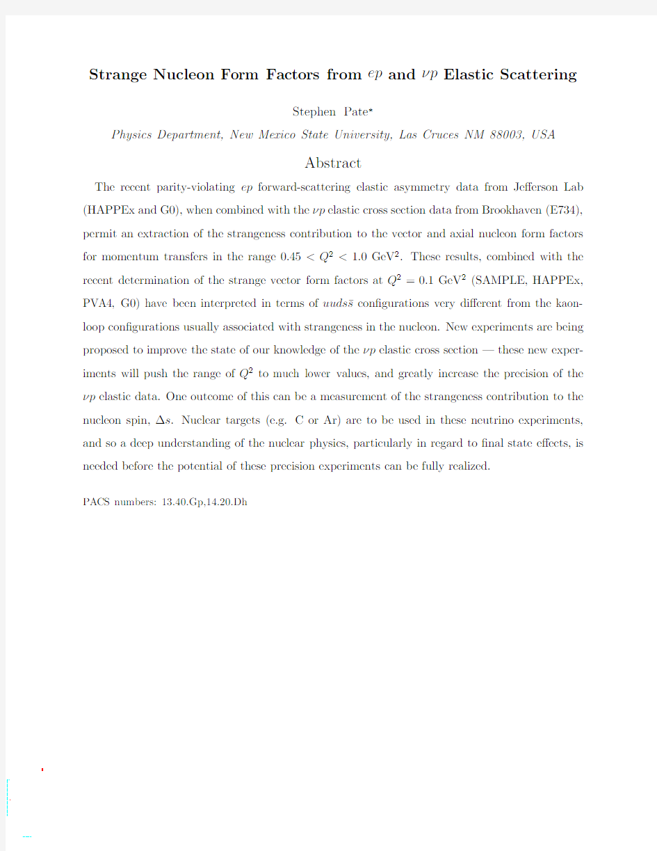 Strange Nucleon Form Factors from $ep$ and $nu p$ Elastic Scattering