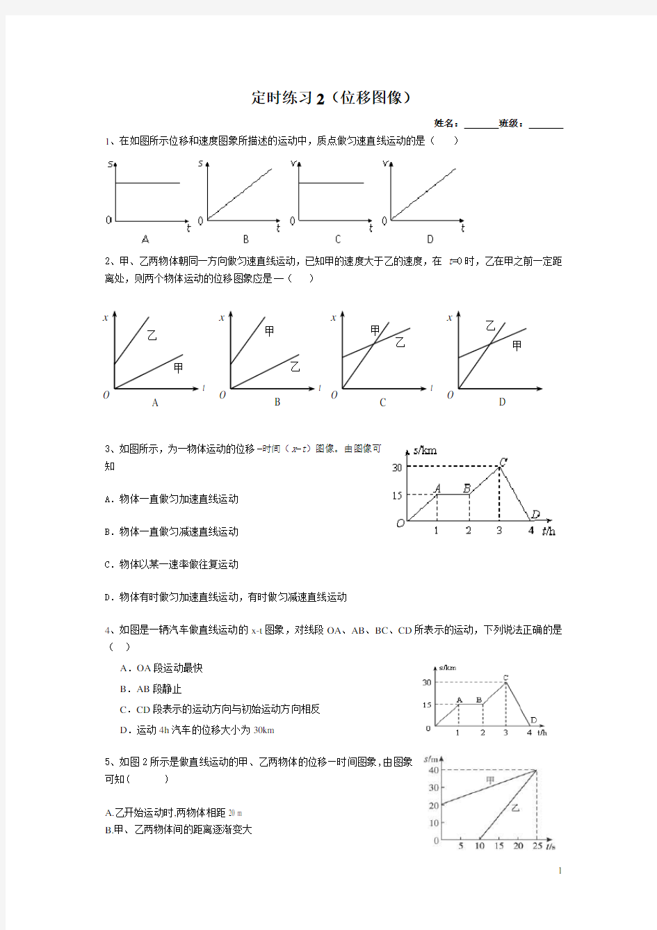 位移时间图像