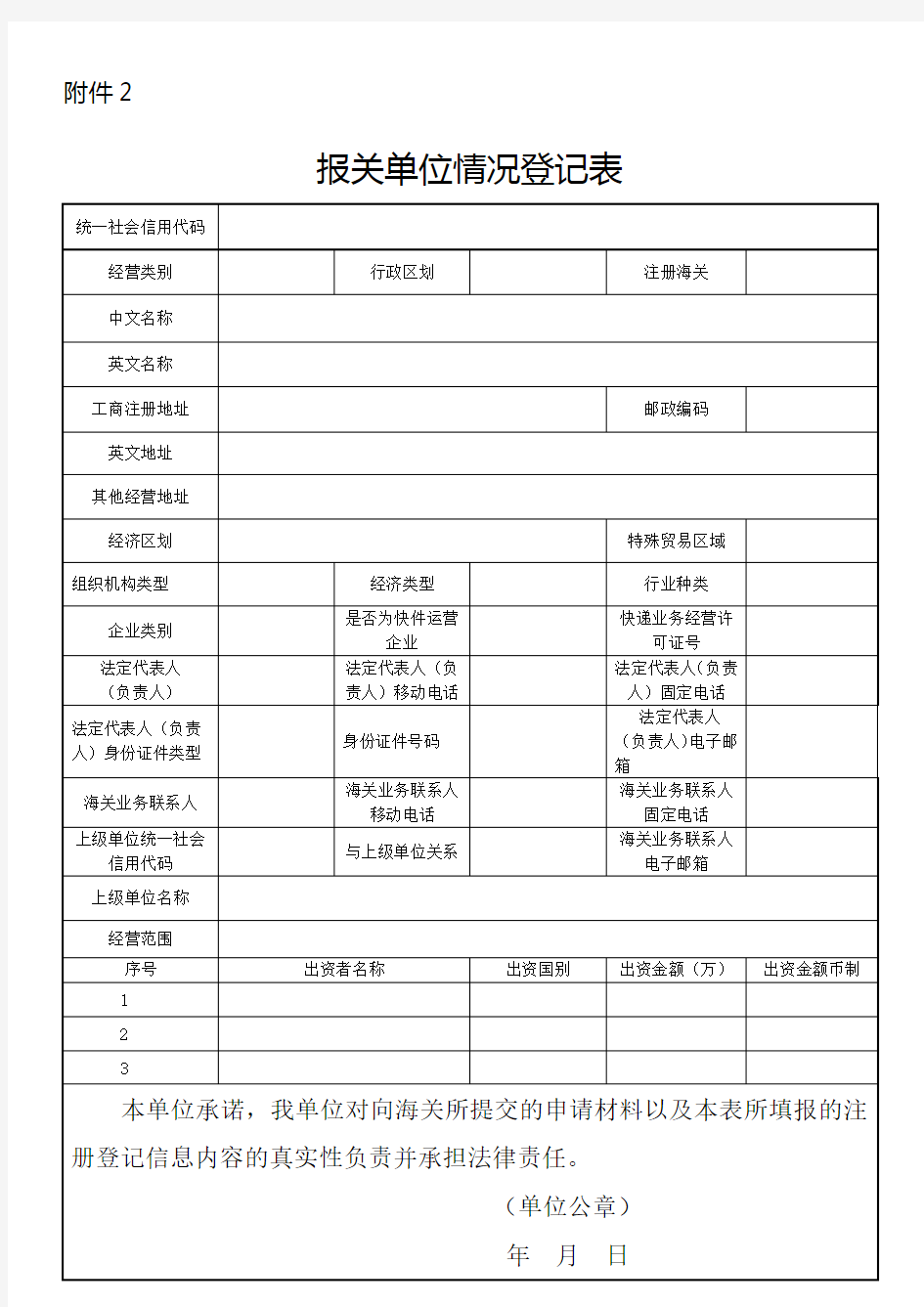 报关单位情况登记表(含所属报关人员)