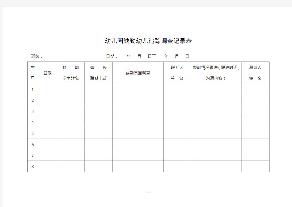 缺勤幼儿追踪记录表