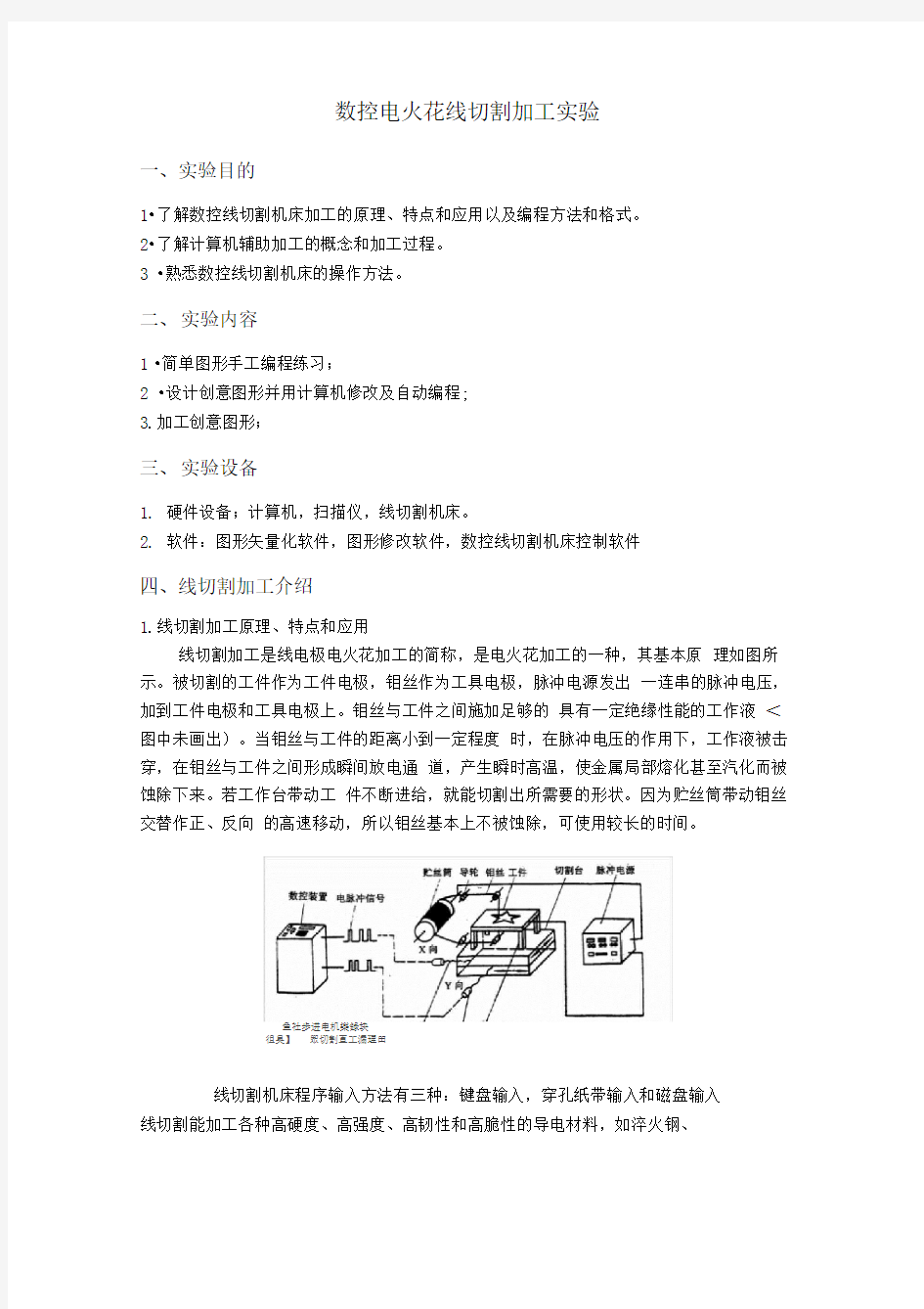 数控电火花线切割加工实验