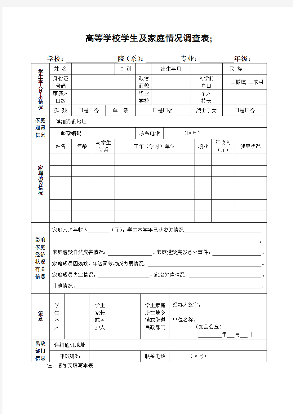 大学生助学金申请表贫困生申请表.doc