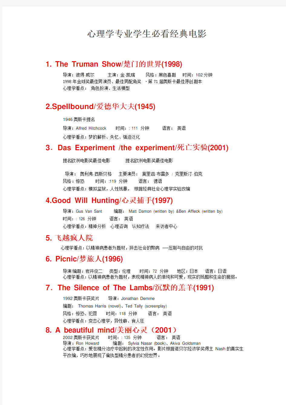 36 部心理学经典电影