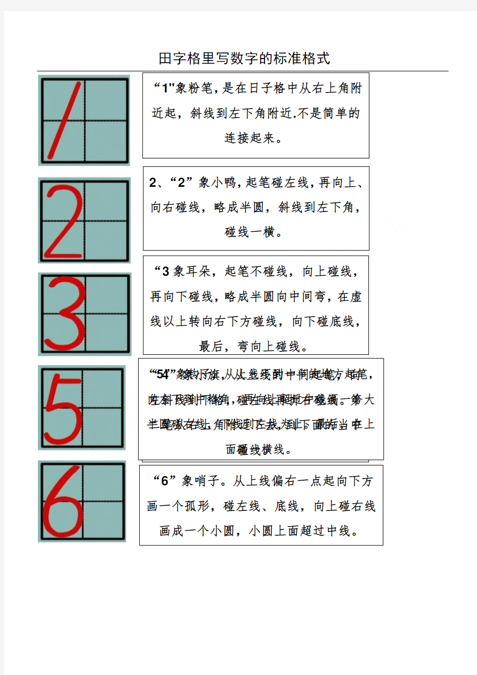 1到10的数字书写格式要求