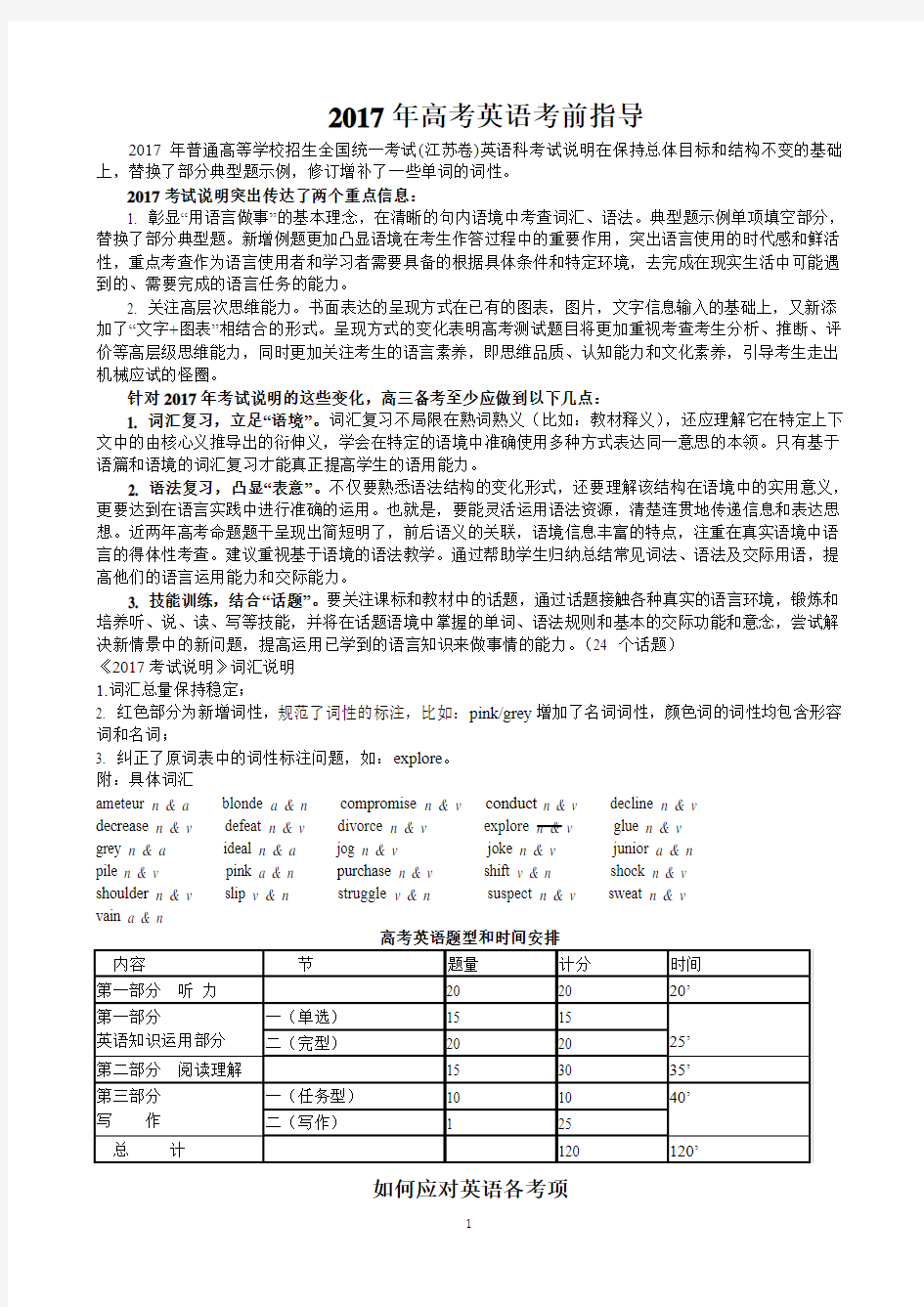 2017高考英语考前指导