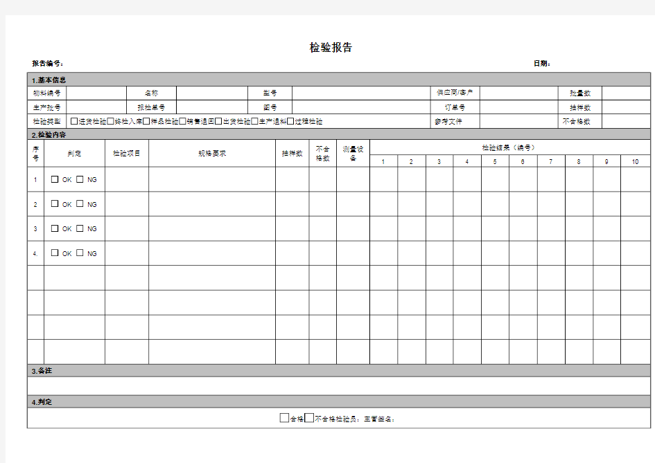 来料检验报告模板