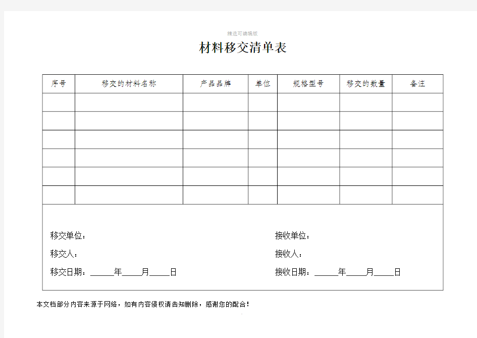 材料移交清单表