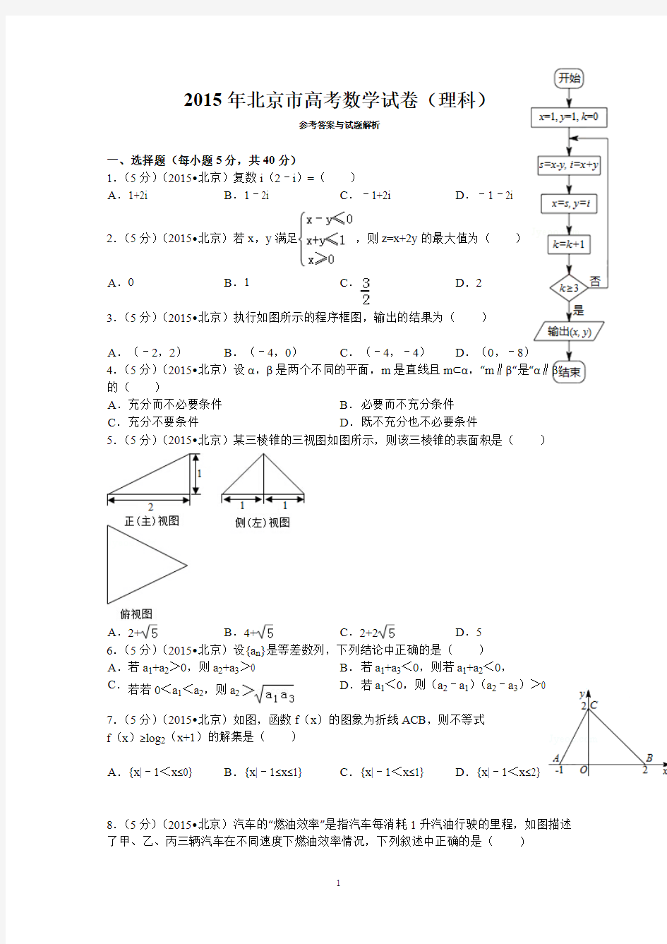 2015年北京市高考数学试卷(理科)答案与解析讲解