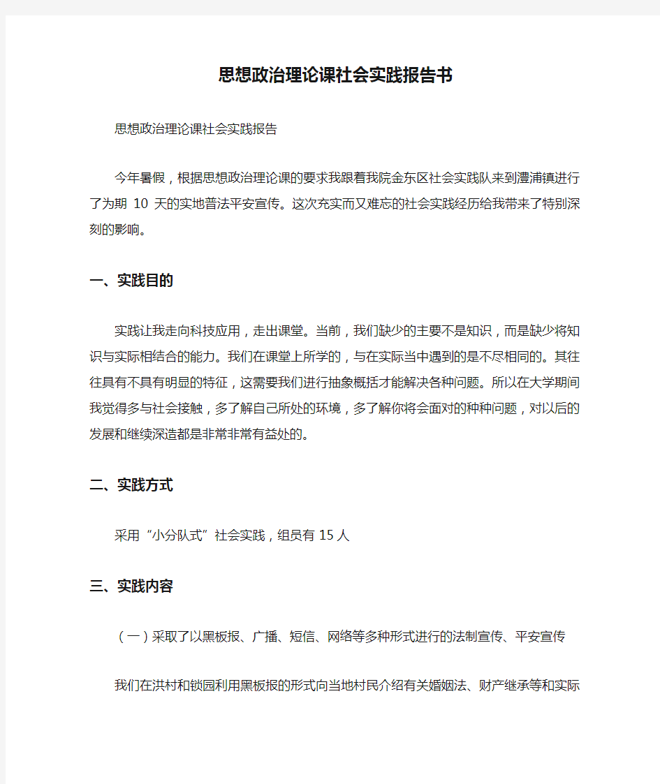 思想政治理论课社会实践报告书