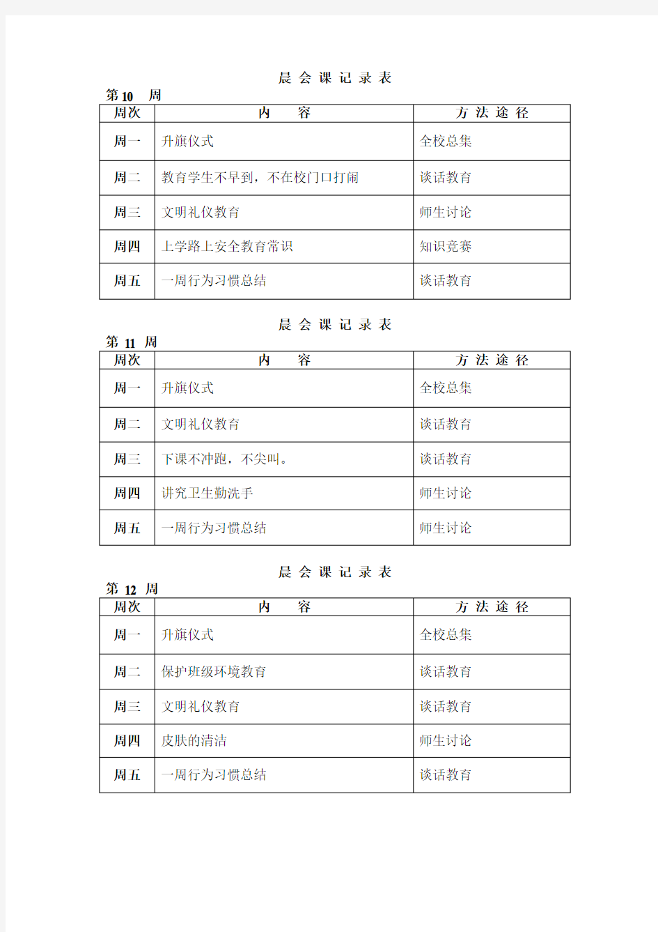 晨会课记录表一1