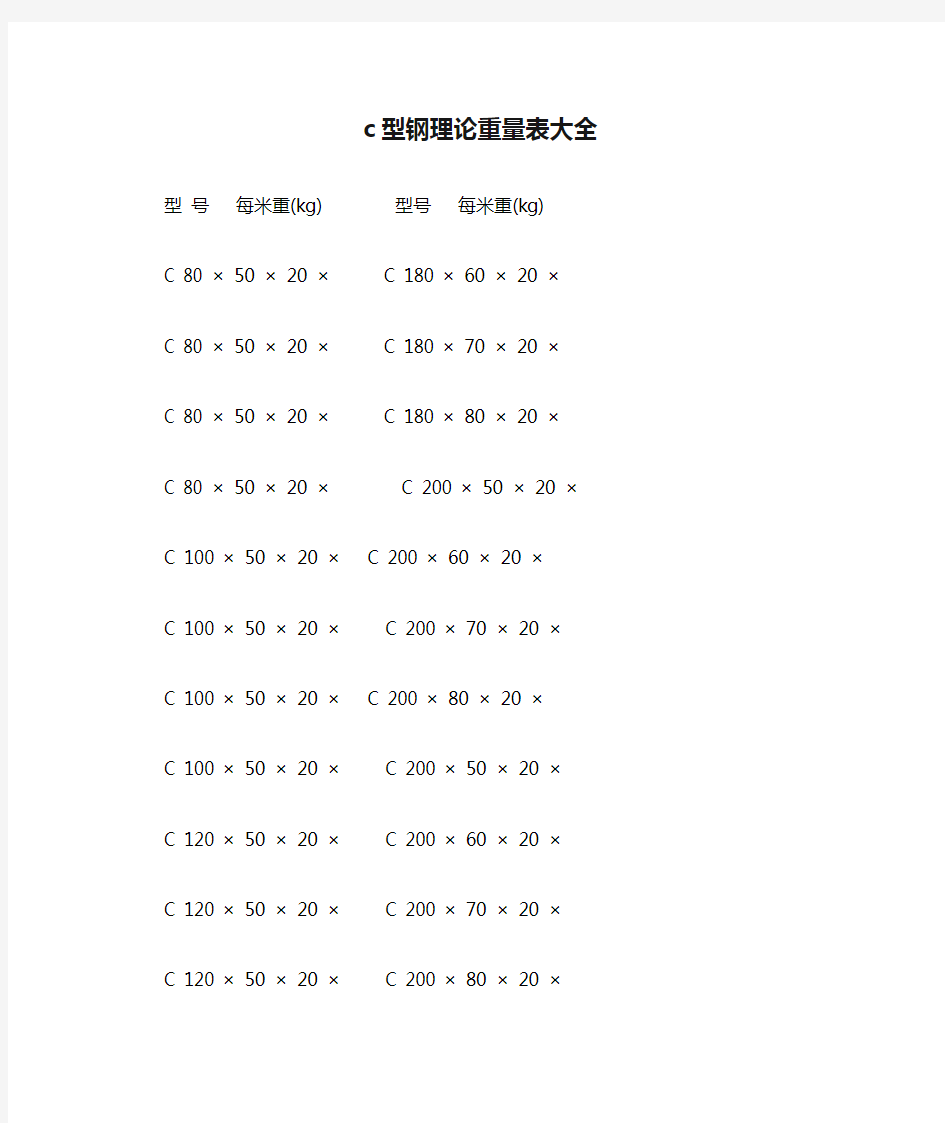 c型钢理论重量表大全