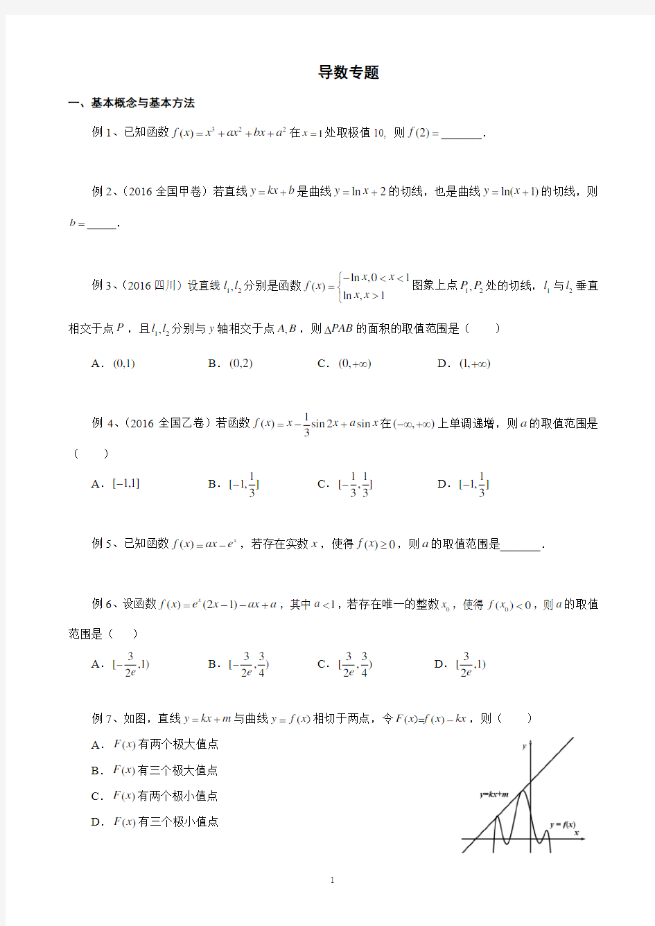 高三数学导数专题