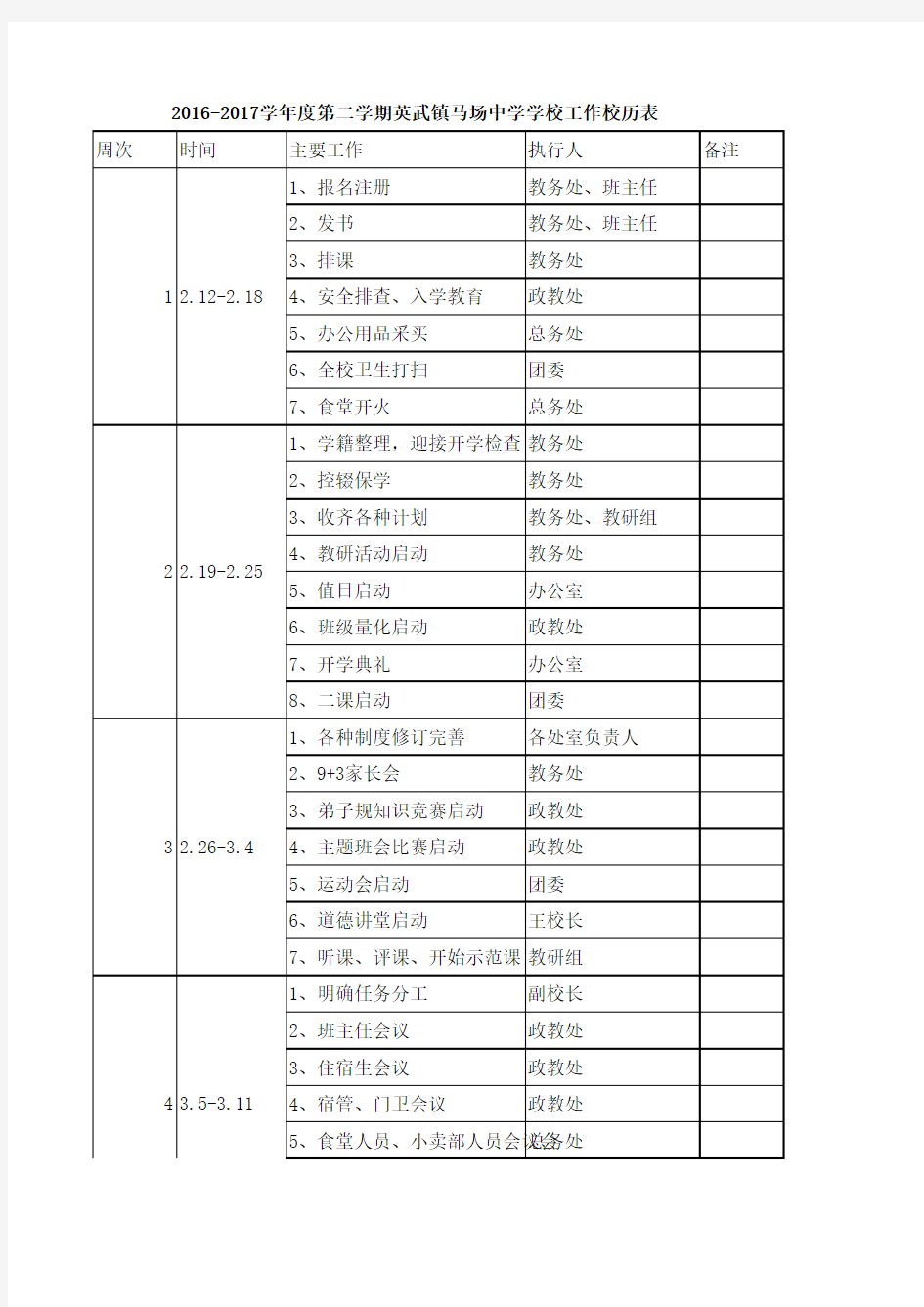 2016-2017下学校工作校历表