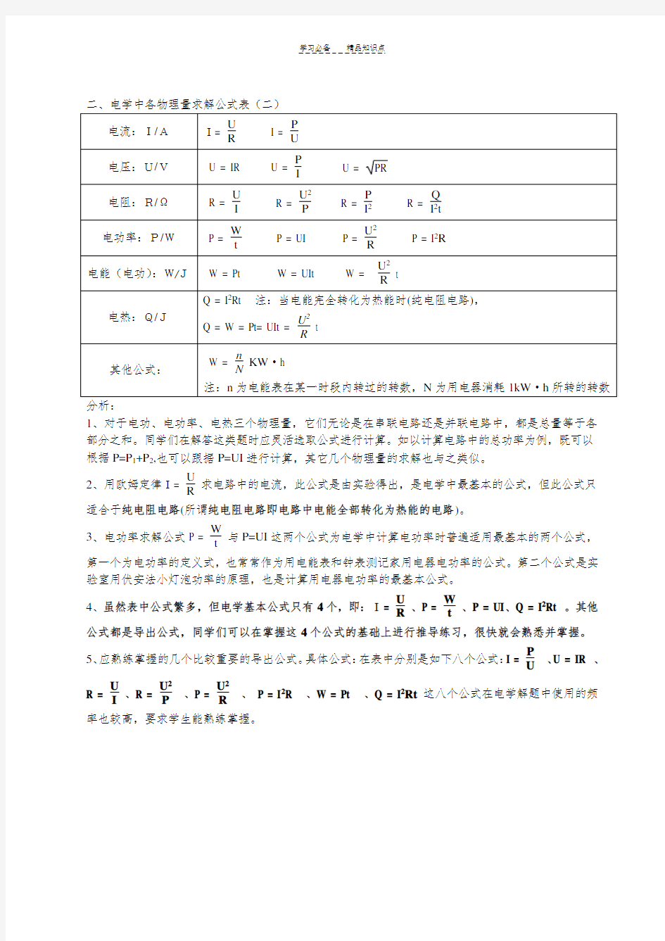 初中物理电学知识点总结(精华)