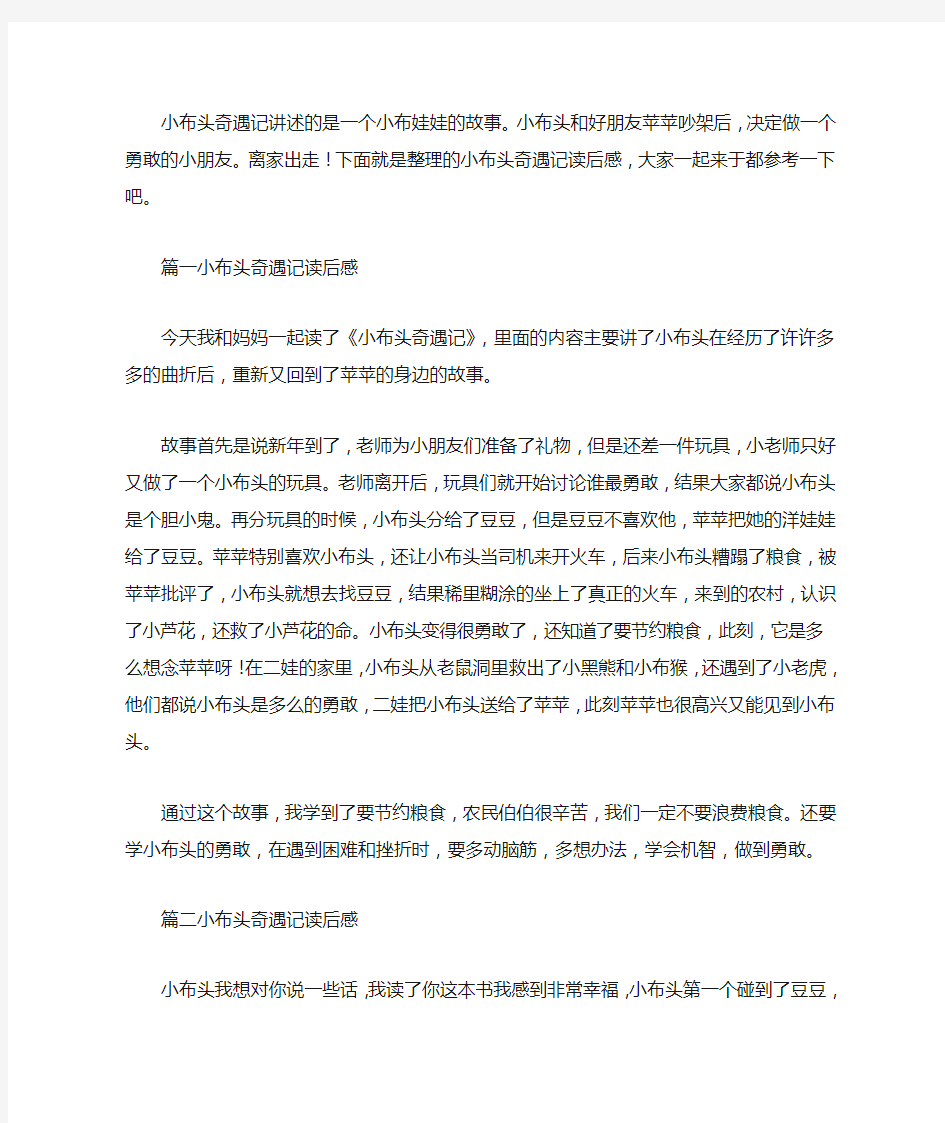 小布头奇遇记读后感三篇