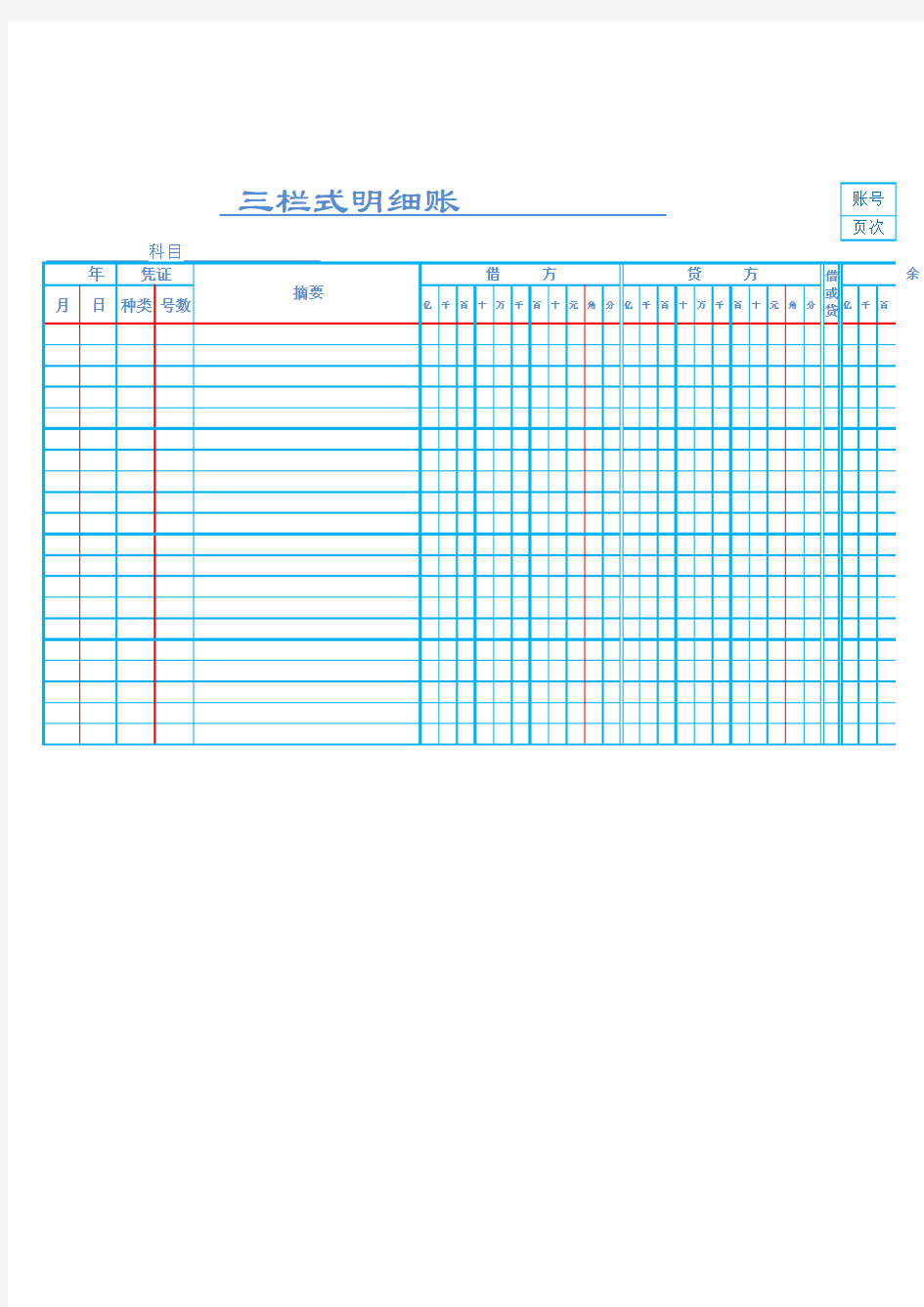 明细账模板(三栏多栏金额式等各种明细账)