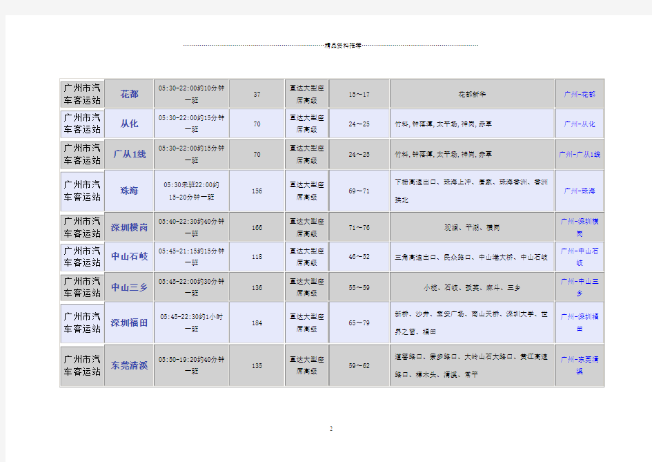 广州市汽车客运站时刻表