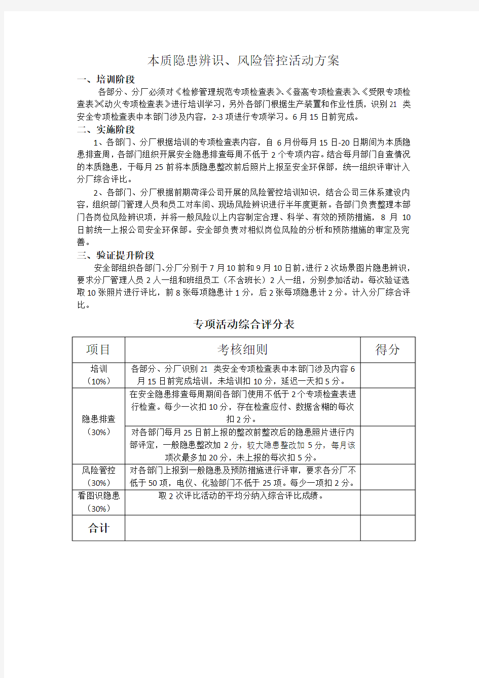 隐患辨识、风险管控活动方案--草稿