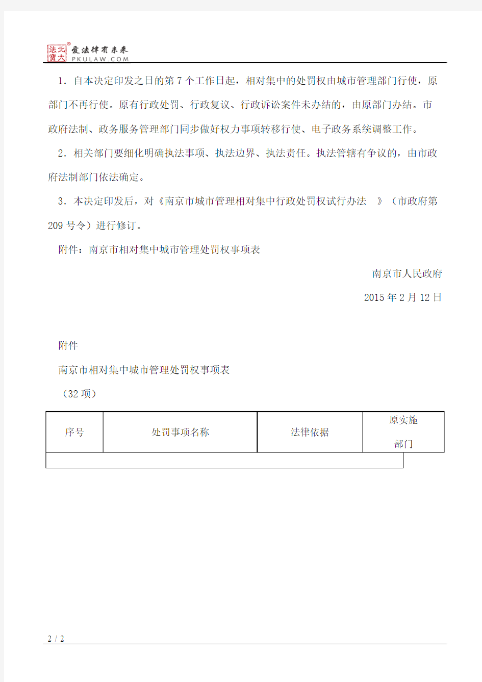 南京市人民政府关于相对集中城市管理处罚权的决定