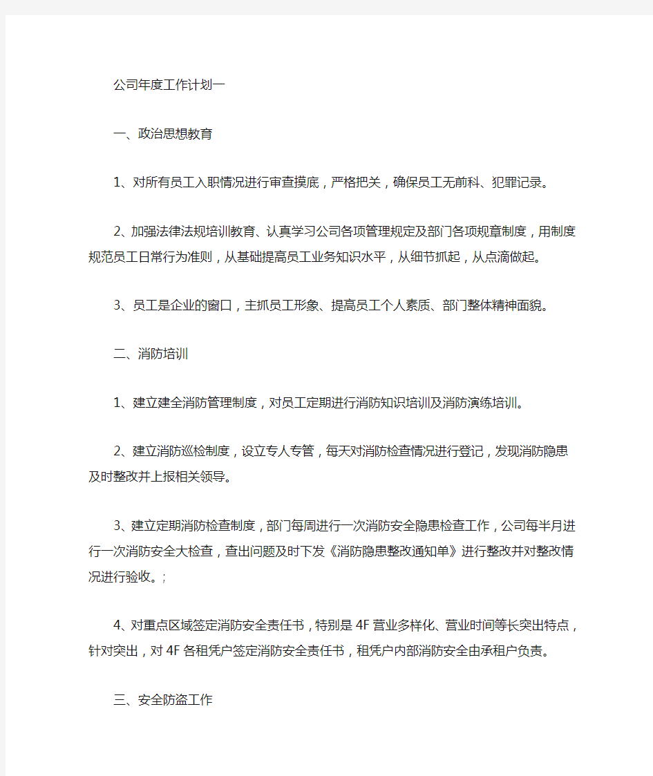 关于公司年度工作计划