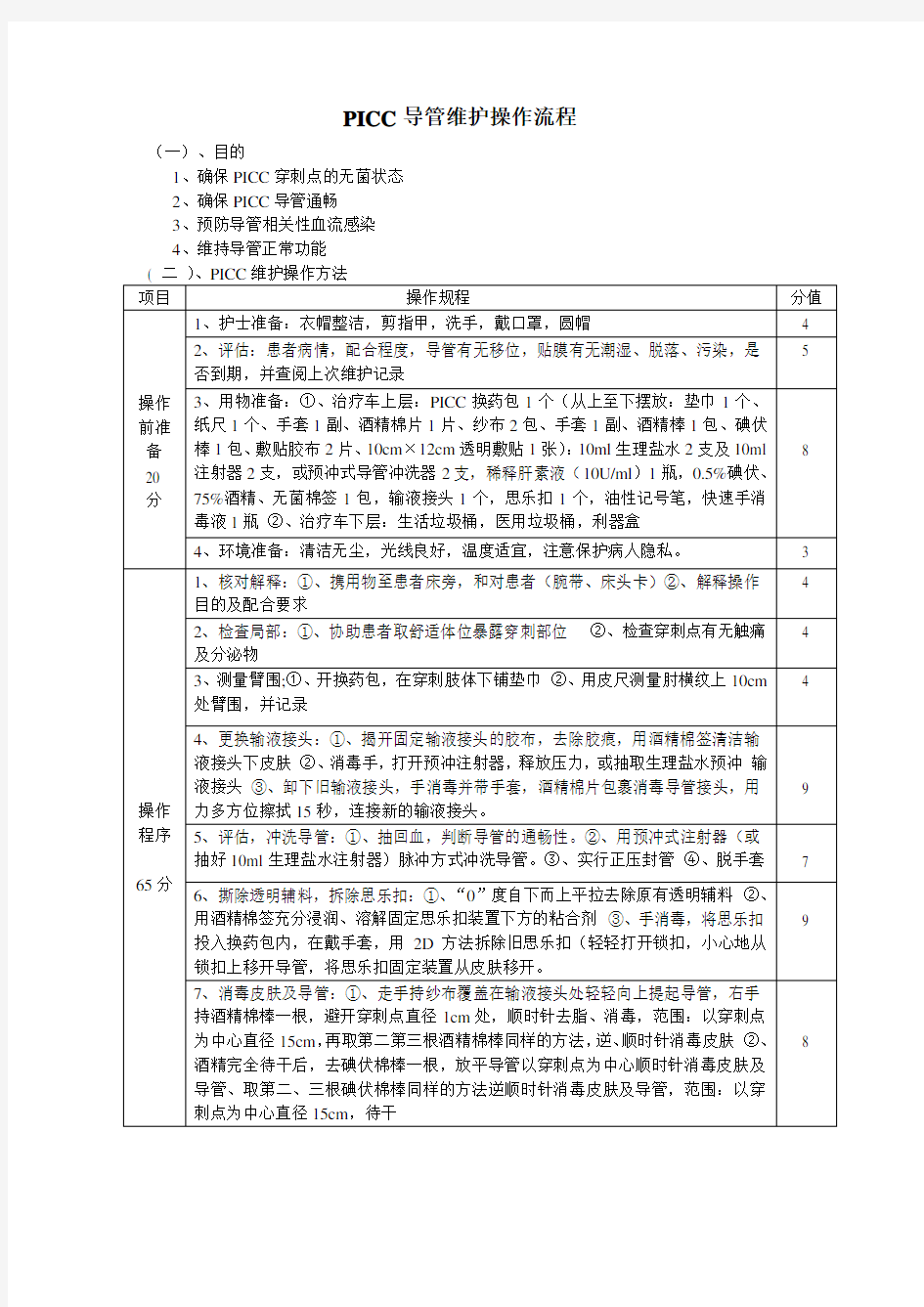 (完整版)PICC维护操作流程及评分标准