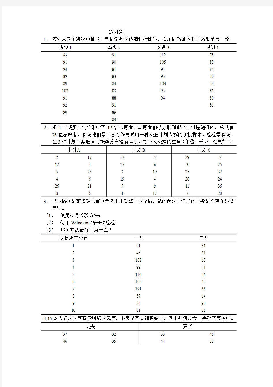 19第十九章非参数检验-刘红云版心理统计教材课后习题